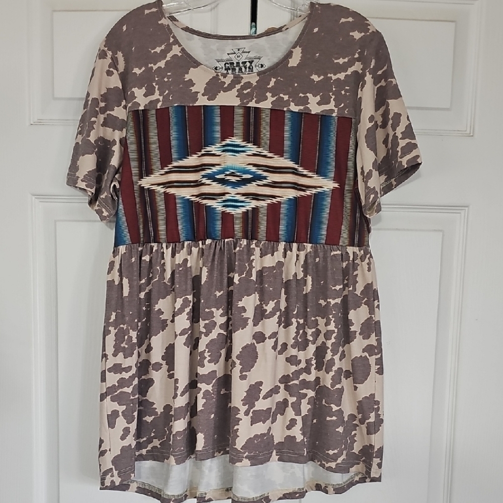 Crazy Train Leopard Aztec Flare Bottom Shrirt